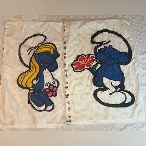 Vintage SMURFS Pillowcases Handmade Hand painted Set of 2